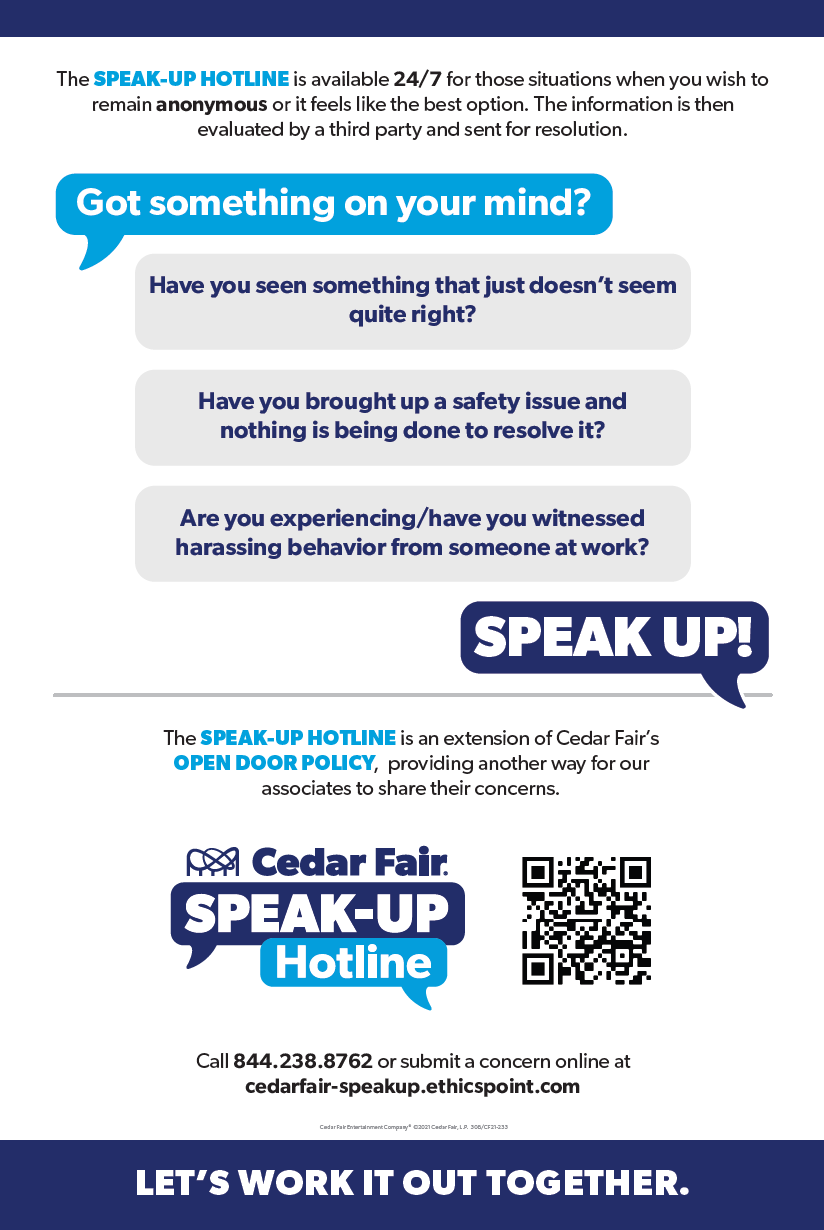 Cedar Fair Speak-Up Hotline Poster